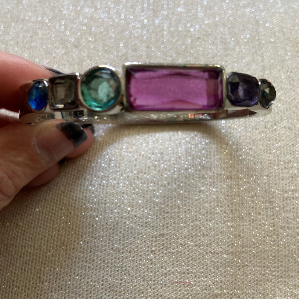 Silver Tone with Multi-Color, Glass, Faux Crystals, Bangle.